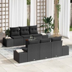 vidaXL Set da giardino di 7 pezzi con cuscini neri in polyrattan e struttura in acacia