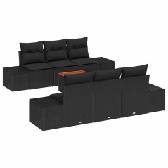 vidaXL Set da giardino di 7 pezzi con cuscini neri in polyrattan e struttura in acacia