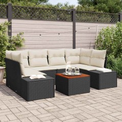 vidaXL Set da giardino 7 pezzi con cuscini in rattan sintetico nero e legno di acacia