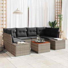 vidaXL Set di divani da giardino 7 pezzi con cuscini in polyrattan grigio e acacia