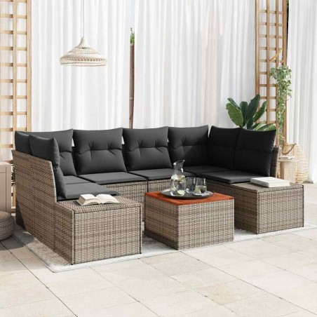 vidaXL Set di divani da giardino 7 pezzi con cuscini in polyrattan grigio e acacia