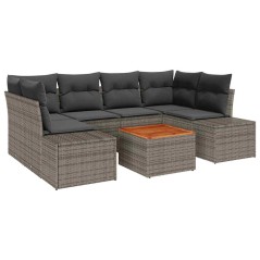 vidaXL Set di divani da giardino 7 pezzi con cuscini in polyrattan grigio e acacia