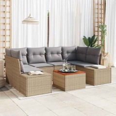 vidaXL Set di divani da giardino 7 pezzi con cuscini beige in rattan e acacia