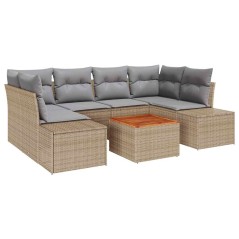 vidaXL Set di divani da giardino 7 pezzi con cuscini beige in rattan e acacia
