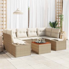 vidaXL Set da Giardino 7 Pezzi con Cuscini in Rattan Sintetico Beige e Legno di Acacia