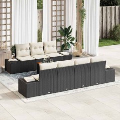 vidaXL Set da Giardino 8 Pezzi con Cuscini Neri in Rattan Tecnico e Acacia