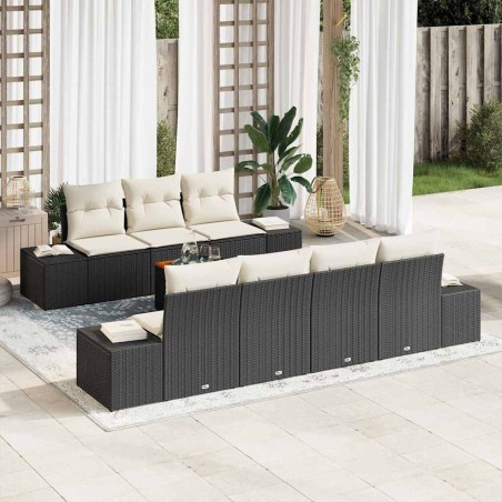 vidaXL Set da Giardino 8 Pezzi con Cuscini Neri in Rattan Tecnico e Acacia