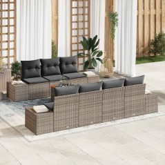 vidaXL Set giardino 8 pezzi con cuscini in polirattan grigio e legno di acacia