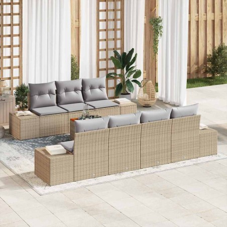 vidaXL Set da Giardino 8 Pezzi con Cuscini Beige in Rattan Sintetico e Legno di Acacia