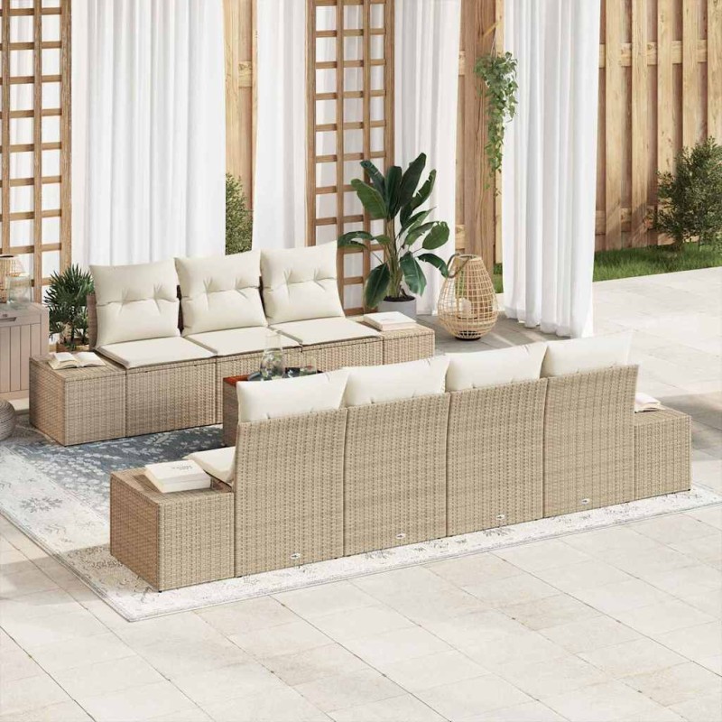 vidaXL Set divano da giardino 8 pezzi con cuscini beige in poly rattan e acacia