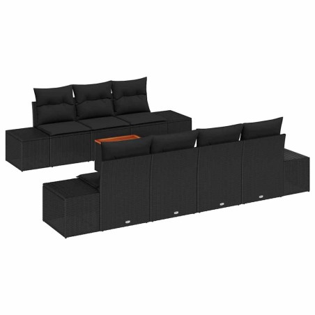 vidaXL Set da Giardino 8 Pezzi con Cuscini Neri in Polyrattan e Legno di Acacia