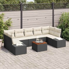 vidaXL Set di divani da giardino a 8 pezzi con cuscini in rattan sintetico nero e acacia