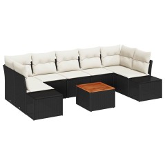 vidaXL Set di divani da giardino a 8 pezzi con cuscini in rattan sintetico nero e acacia