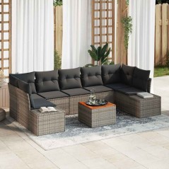 vidaXL Set divano da giardino 8 pezzi con cuscini grigi in rattan, poliestere e acacia.