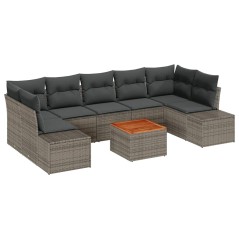 vidaXL Set divano da giardino 8 pezzi con cuscini grigi in rattan, poliestere e acacia.