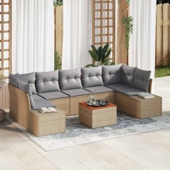vidaXL Set di divani da giardino 8 pezzi con cuscini beige in rattan e poliestere
