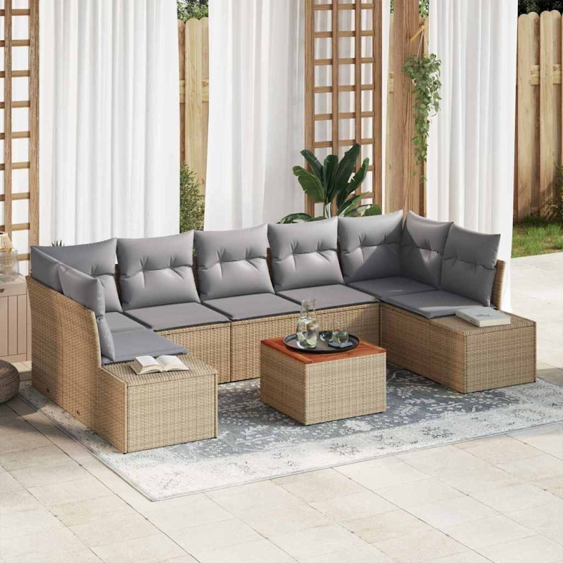 vidaXL Set di divani da giardino 8 pezzi con cuscini beige in rattan e poliestere