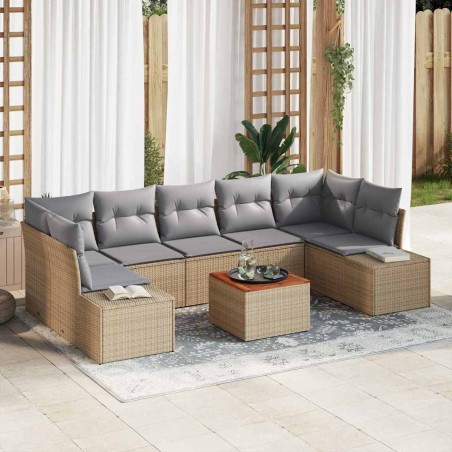 vidaXL Set di divani da giardino 8 pezzi con cuscini beige in rattan e poliestere