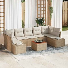 vidaXL Set di divani da giardino da 8 pezzi con cuscini beige in polirattan e acacia