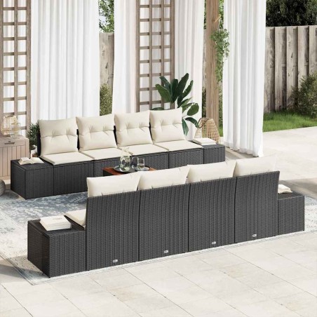 vidaXL Set di divani da giardino 9 pezzi con cuscini in polirattan nero e acacia