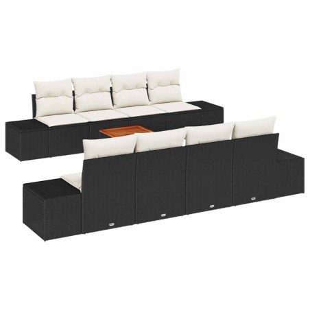 vidaXL Set di divani da giardino 9 pezzi con cuscini in polirattan nero e acacia