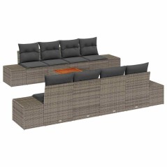 vidaXL Set da giardino 9 pezzi con cuscini grigi in polyrattan e acacia