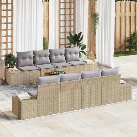 vidaXL Set di divani da giardino da 9 pezzi con cuscini in rattan sintetico beige e acacia.