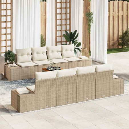 vidaXL Set di divani da giardino 9 pezzi con cuscini beige in polirattan e legno di acacia.