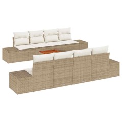 vidaXL Set di divani da giardino 9 pezzi con cuscini beige in polirattan e legno di acacia.