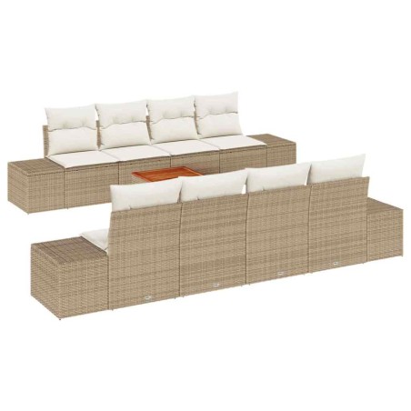 vidaXL Set di divani da giardino 9 pezzi con cuscini beige in polirattan e legno di acacia.