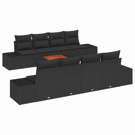 vidaXL Set di divani da giardino di 9 pezzi con cuscini in rattan sintetico nero e acacia.