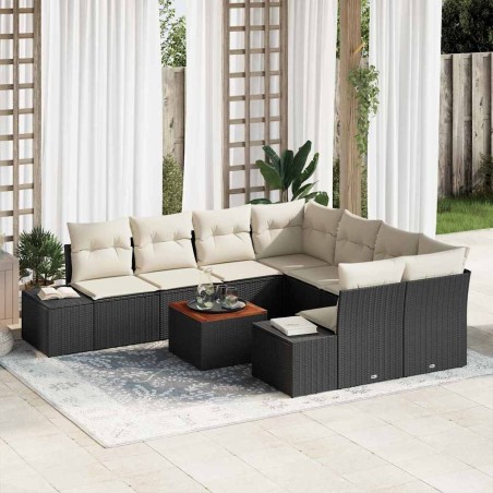 vidaXL Set da Giardino a 9 Pezzi con Cuscini in Rattan Nero e Tavolo in Acacia