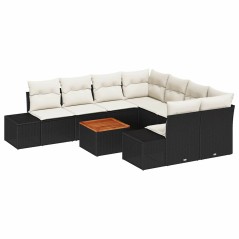 vidaXL Set da Giardino a 9 Pezzi con Cuscini in Rattan Nero e Tavolo in Acacia