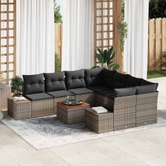 vidaXL Set Giardino 9 Pezzi con Cuscini in Rattan Grigio e Acacia