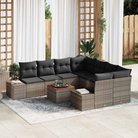 vidaXL Set Giardino 9 Pezzi con Cuscini in Rattan Grigio e Acacia