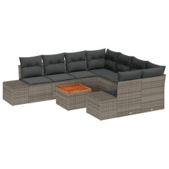 vidaXL Set Giardino 9 Pezzi con Cuscini in Rattan Grigio e Acacia