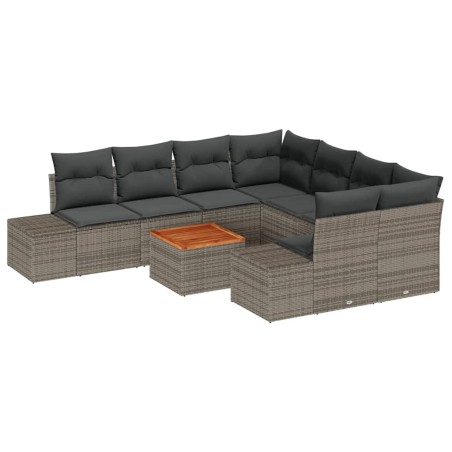 vidaXL Set Giardino 9 Pezzi con Cuscini in Rattan Grigio e Acacia