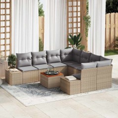 vidaXL Set di divani da giardino da 9 pezzi con cuscini in rattan poliestere beige e legno di acacia