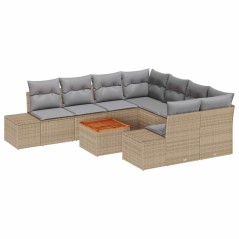 vidaXL Set di divani da giardino da 9 pezzi con cuscini in rattan poliestere beige e legno di acacia