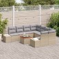 vidaXL Set di divani da giardino da 9 pezzi con cuscini in rattan poliestere beige e legno di acacia