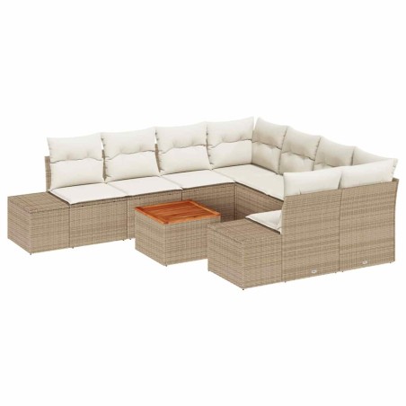 vidaXL Set di divani da giardino da 9 pezzi con cuscini in rattan sintetico beige e legno di acacia