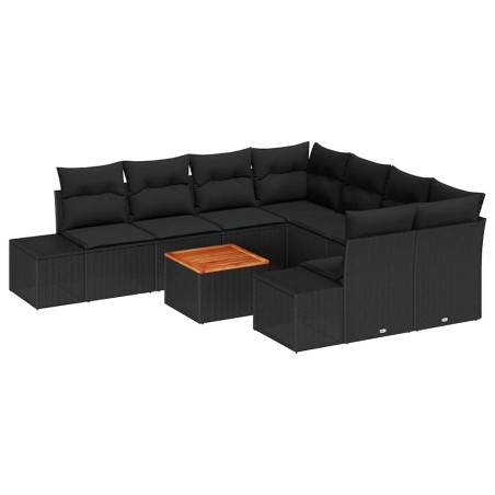 vidaXL Set di divani da giardino a 9 pezzi con cuscini in rattan nero e acacia.