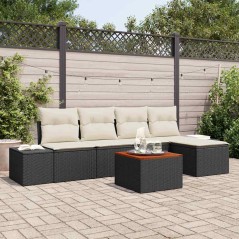 vidaXL Set da Giardino di 6 Pezzi con Cuscini in Rattan Nero e Acacia
