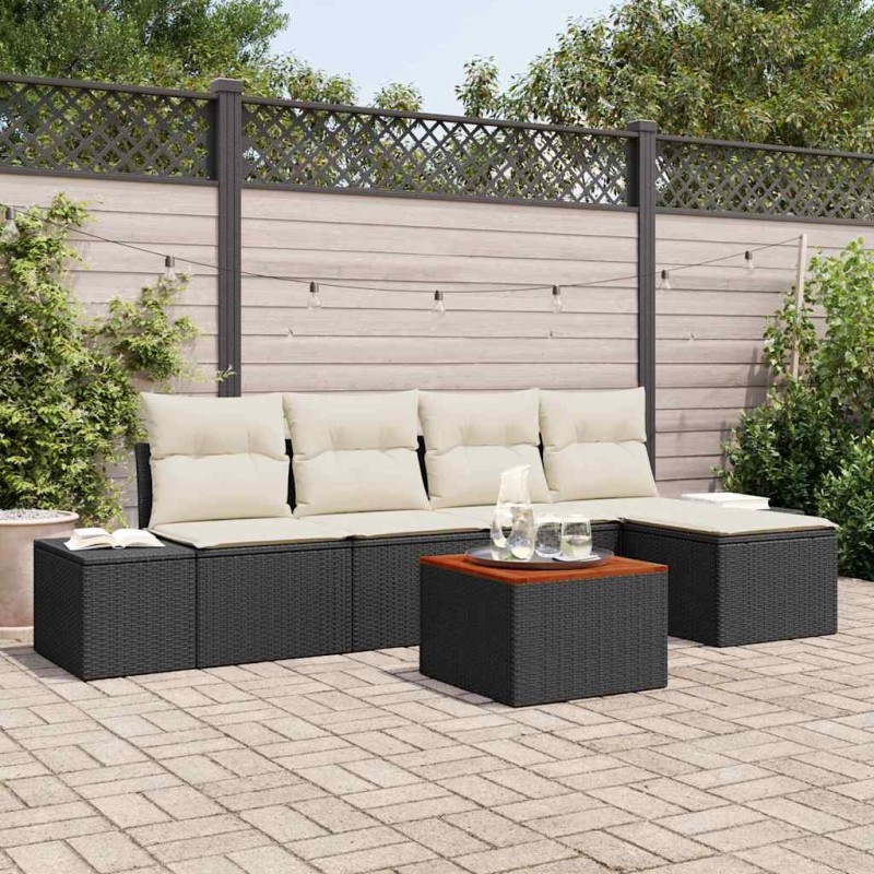 vidaXL Set da Giardino di 6 Pezzi con Cuscini in Rattan Nero e Acacia