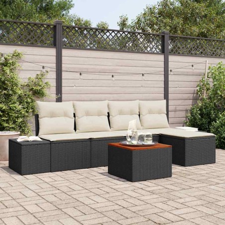 vidaXL Set da Giardino di 6 Pezzi con Cuscini in Rattan Nero e Acacia