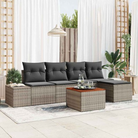 vidaXL Set di divani da giardino a 6 pezzi con cuscini grigi in polyrattan e acacia