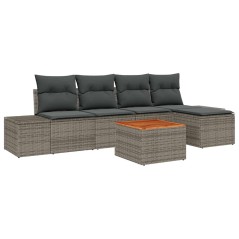 vidaXL Set di divani da giardino a 6 pezzi con cuscini grigi in polyrattan e acacia