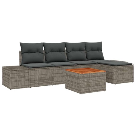 vidaXL Set di divani da giardino a 6 pezzi con cuscini grigi in polyrattan e acacia