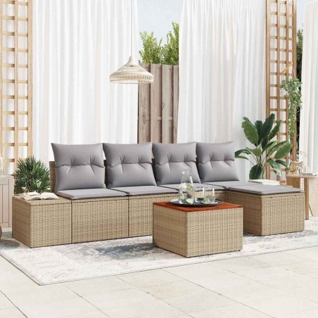vidaXL Set di Divano da Giardino a 6 Pezzi con Cuscini Beige in Rattan Sintetico e Acacia