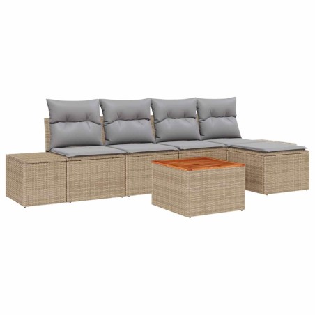 vidaXL Set di Divano da Giardino a 6 Pezzi con Cuscini Beige in Rattan Sintetico e Acacia
